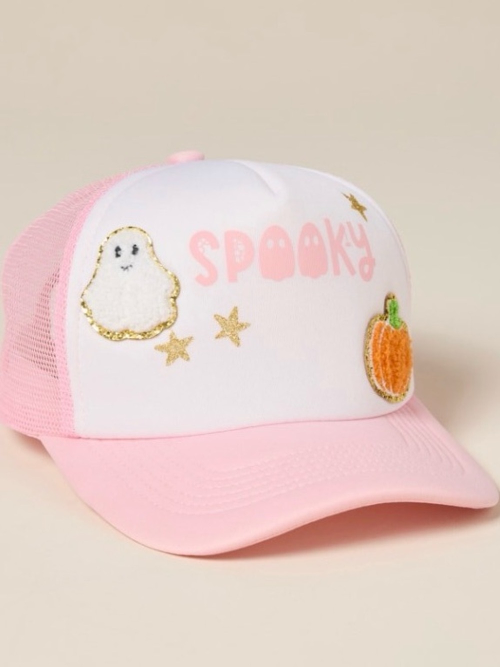 Spooky Pink Trucker Hat with Ghost & Pumpkin by Francesca’s New With Tags